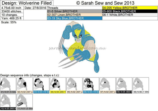 Wolverine Machine Embroidery Design - Sarah Sew and Sew