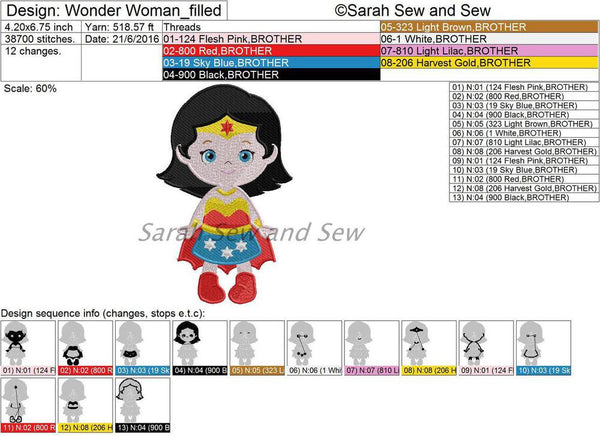 Wonder Woman Embroidery Design - Sarah Sew and Sew