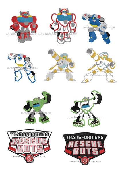 Transformers Rescue Bot 10 Design Set (Embroidery Design) - Sarah Sew and Sew